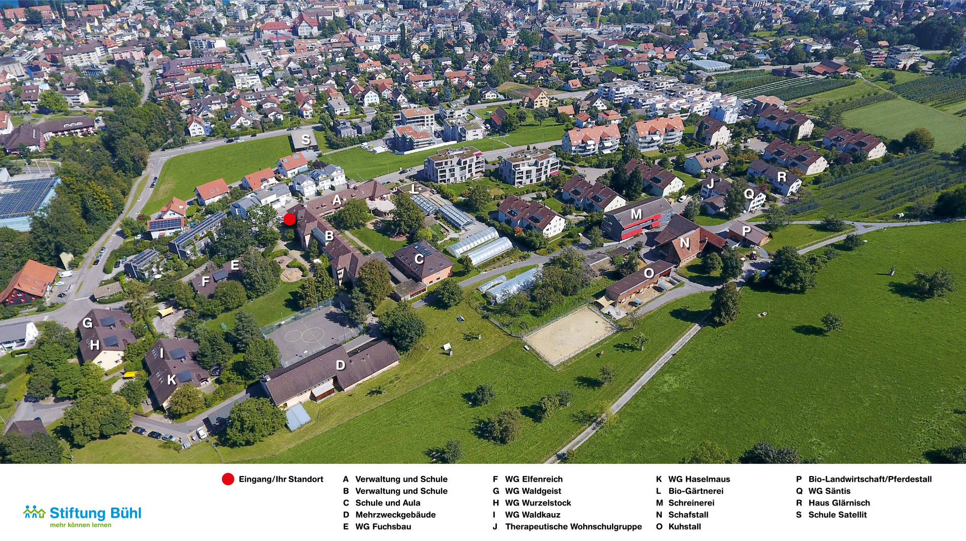 Luftbild Stiftung Bühl - Hauptareal mit Beschriftung